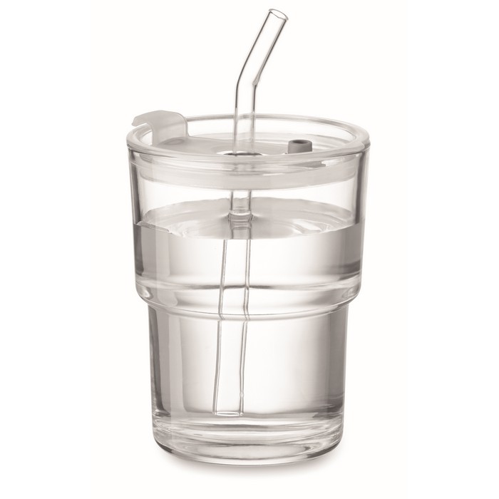 Glasbecher mit Trinkhalm 400ml