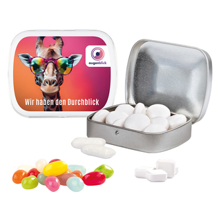 Klappdose; Mentos Kaudragee Fruit  / Füllmenge:23 g / Gewicht:40,22 g; silber; silber; silber