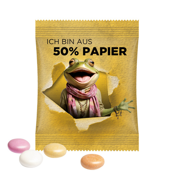 Minitüte 8 g Mentos Kaudragees; Mentos Kaudragee Fruit, Folie mit ca. 50% Papieranteil, weiß
