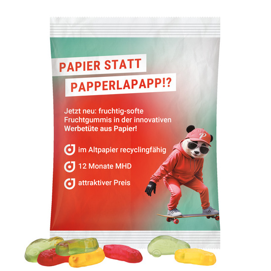 Maxitüte 50 g Trolli Trolli Fruchtgummi Autos; Kompostierbare Folie, weiß