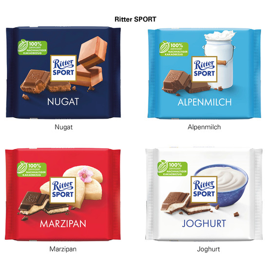 Ritter SPORT 100 g; 1 Tafel Ritter SPORT Nugat