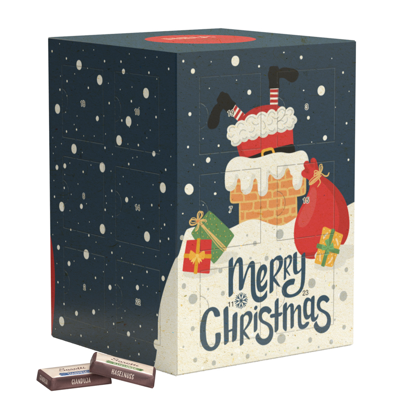 Tower Adventskalender, Graspapier; 24 Sarotti Schokoladentäfelchen, 4 Sorten