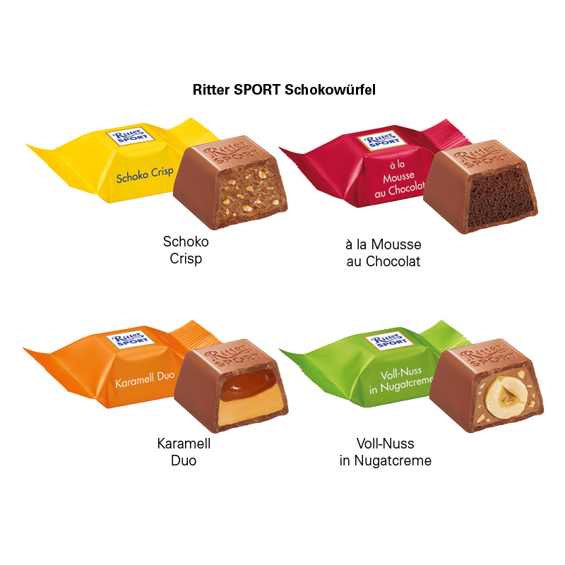 Standbodenbox Ritter SPORT; 2 Ritter SPORT Schokowürfel Mousse au Chocolate (nur sortenrein)