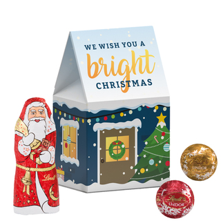 Standbodenbox Weihnachten Lindt; 4 Riegelein Schoko Weihnachtsmänner