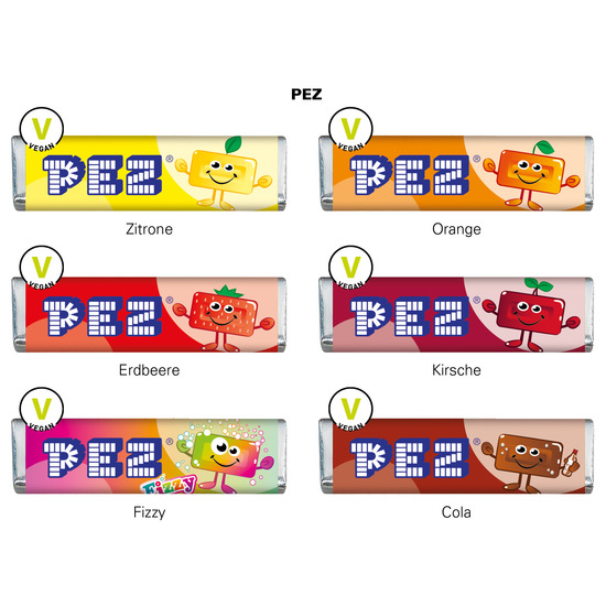 Werbekarte Visitenkartenformat PEZ; 1 PEZ Bonbonriegel, Orange