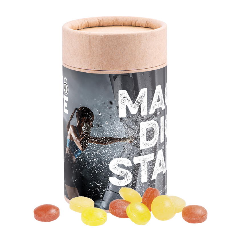 Papierdose Eco Midi; Cavendish & Harvey Mini Bonbons Fruchtmix