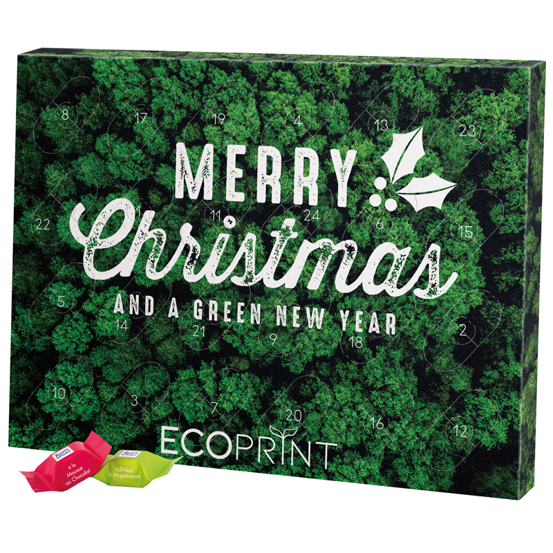 Adventskalender ECO XL; 24 Ritter SPORT Schokowürfel, 4 Sorten