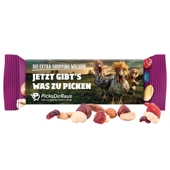 Lorenz Werbeschuber; 1 Beutel Lorenz Nuss & Frucht