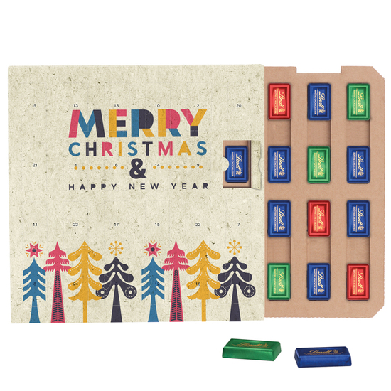Täfelchen Adventskalender ECO Graspapier; 24 Lindt Schokotäfelchen