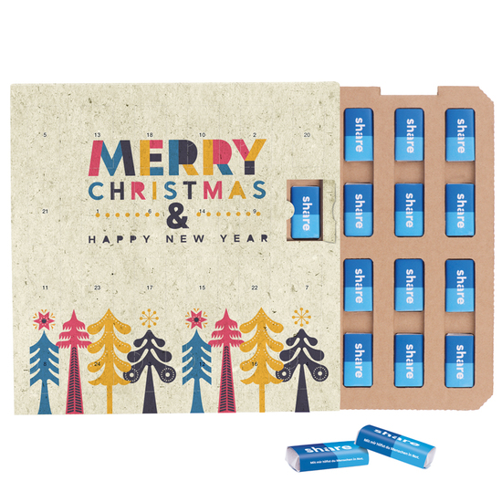 Täfelchen Adventskalender ECO Graspapier; 24 share Schokotäfelchen
