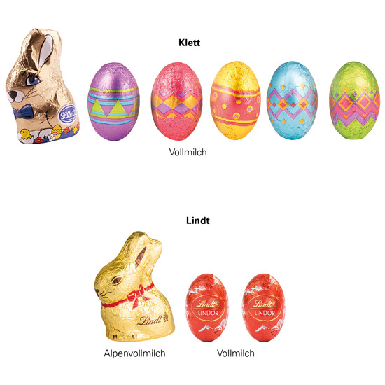 Klappbox S Ostern; 1 Klett Schoko-Osterei und 1 Klett Osterhase