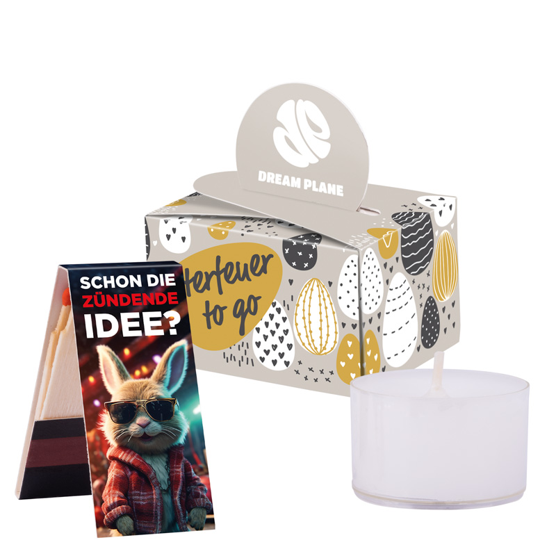 Geschenkbox Mini Ostern; 1 Teelicht und 1 Streichholzbriefchen, Ostermotiv