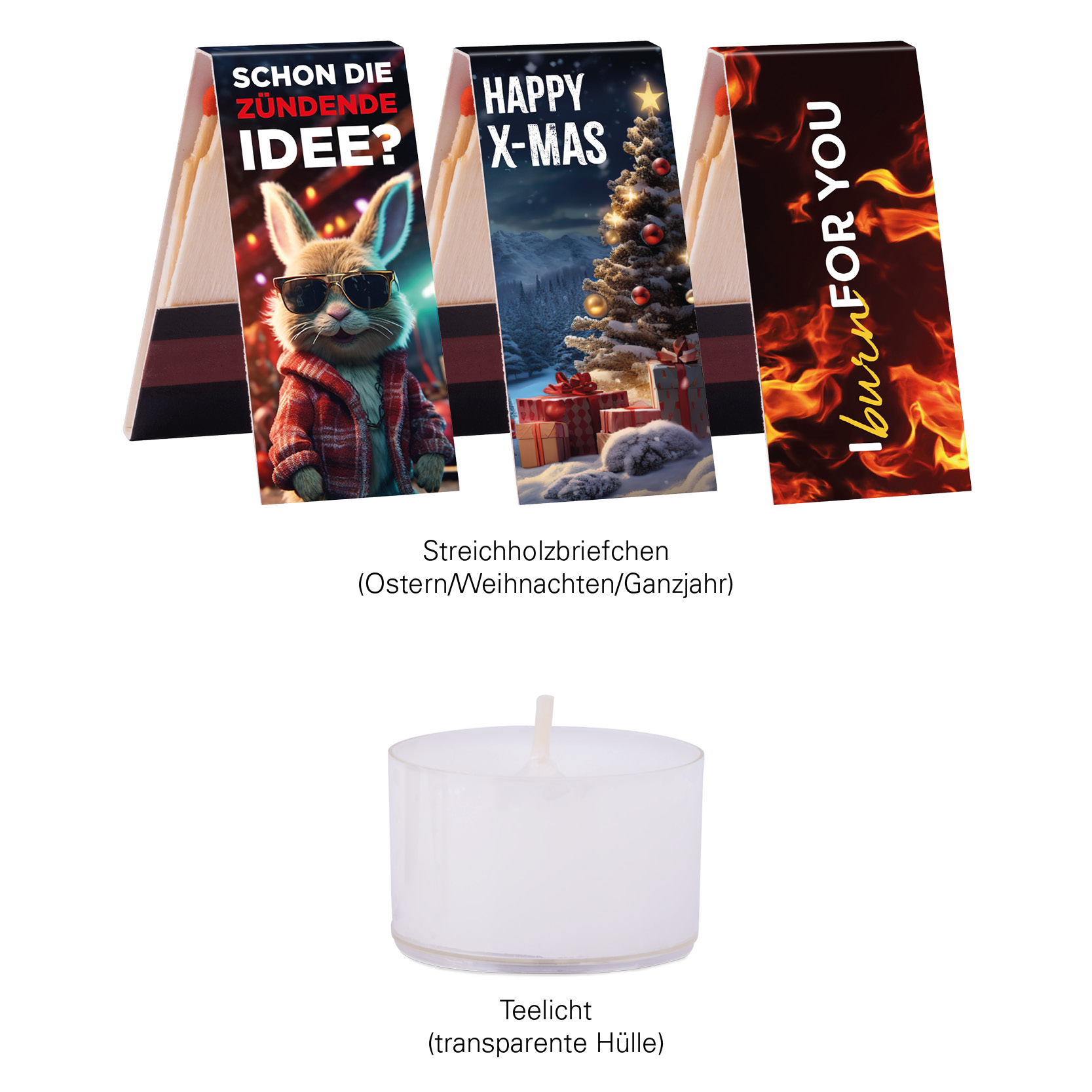 Geschenkbox Mini Weihnachten; 1 Teelichter und 1 Streichholzbriefchen, Weihnachtsmotiv