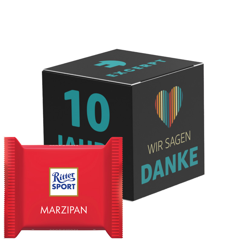 Werbewürfel Ritter SPORT mini; 4 Ritter SPORT mini Marzipan