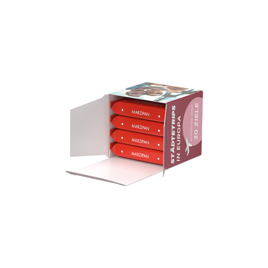 Werbewürfel Ritter SPORT mini; 4 Ritter SPORT mini Marzipan