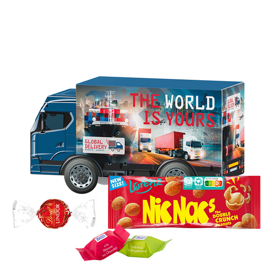 3D Präsent LKW; 1 KuchenMeister Mini Rührkuchen, Vanillegeschmack