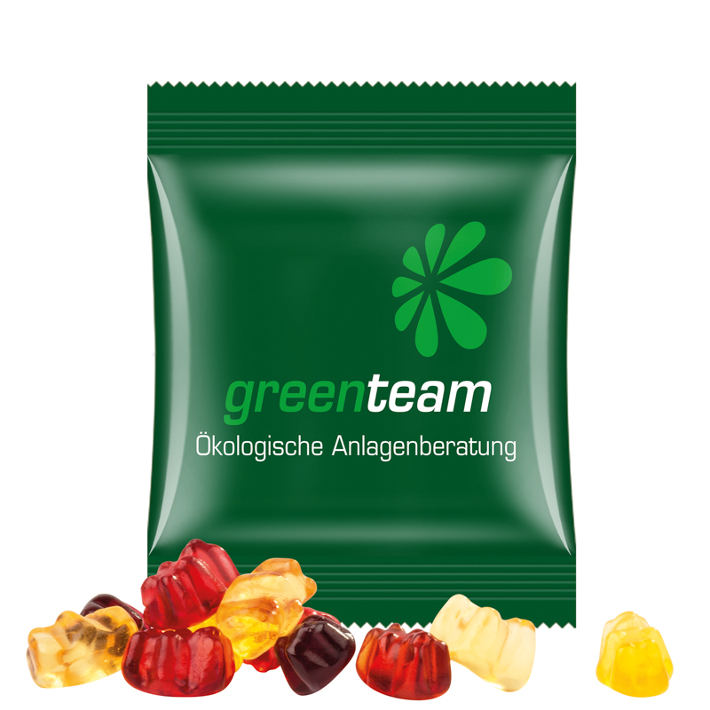 Minitüte,10 g, kompostierbare Folie weiß, Trolli Fruchtgummibären, 30% Fruchtsaftqualität Exquisit