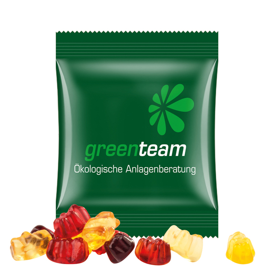 Minitüte,10 g, kompostierbare Folie weiß, Trolli Fruchtgummibären, 30% Fruchtsaftqualität Exquisit