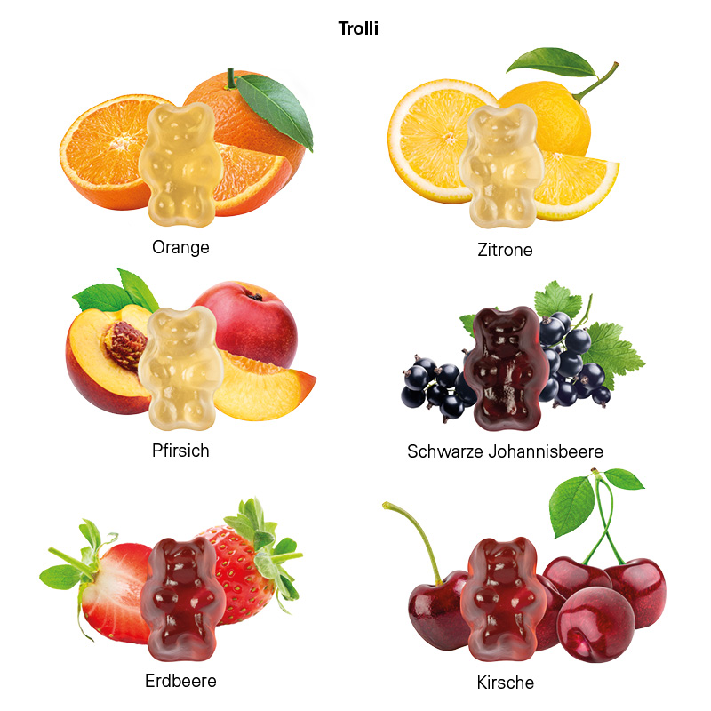 Minitüte,15 g, kompostierbare Folie weiß, Trolli Fruchtgummibären, 30% Fruchtsaftqualität Exquisit