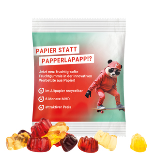 Minitüte, 15 g, recyclingfähiges Papier weiß, Trolli Fruchtgummibären, 30% Fruchtsaftqualität