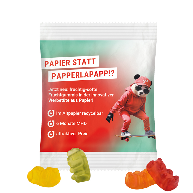 Minitüte, 12 g, recyclingfähiges Papier weiß, Trolli Vegane Gummibärchen, 14% Fruchtsaft