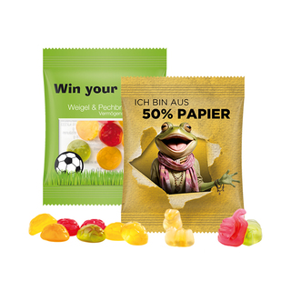 Minitüte 15 g, kompostierbare Folie oder Tüte aus recycelbarem Papier,  Trolli Fruchtgummi Standardformen