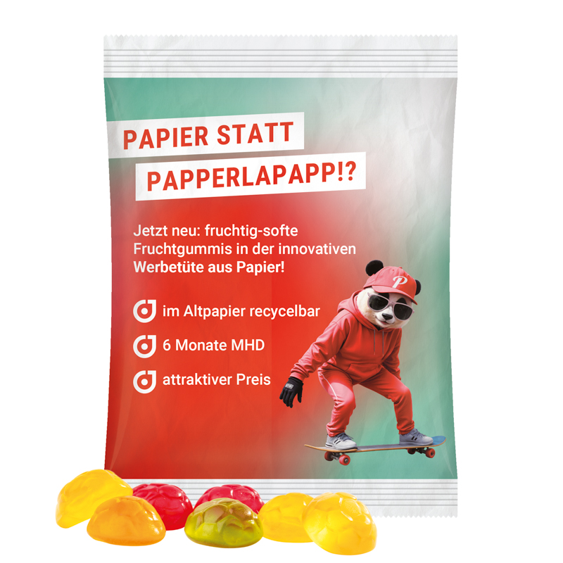 Maxitüte, recyclingfähiges Papier weiß, Trolli Fußbälle