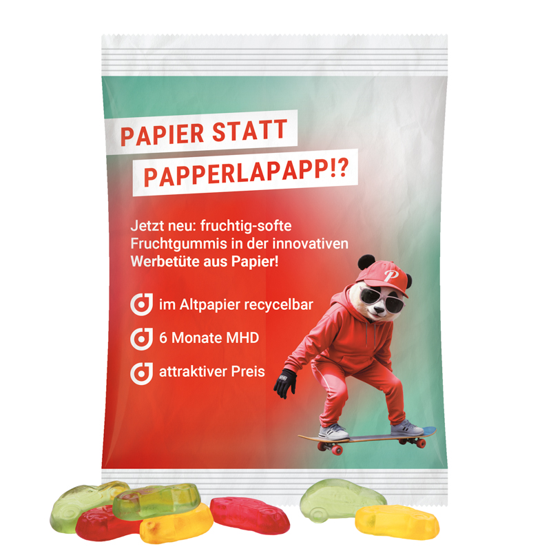 Maxitüte, recyclingfähiges Papier weiß, Trolli Autos, bunt gemischt