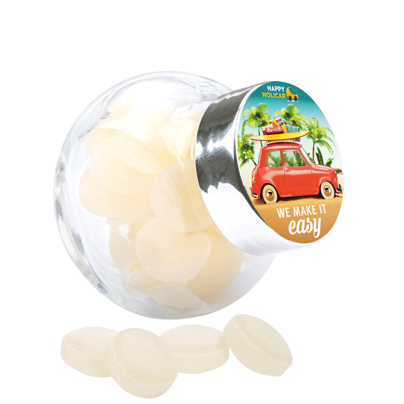 Bonbonglas Mini, Papier-Etikett, Mini Bonbons Japanische Minze