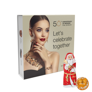 Lindt Präsent im Werbeschuber, Kleine Kostbarkeiten Santa