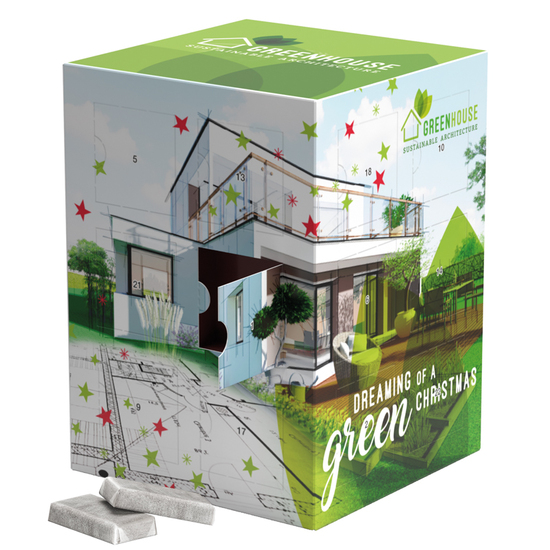 Tower Adventskalender, Alpenmilch-Schokotäfelchen in Pergaminpapier