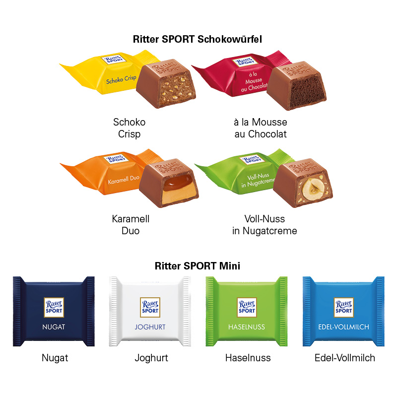 Adventskalender quadratisch, Blister kompostierbar, Ritter SPORT mini