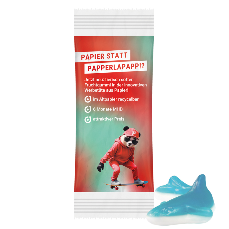 Trolli Fruchtgummi "Hai", recyclefähigem Papier, weiß