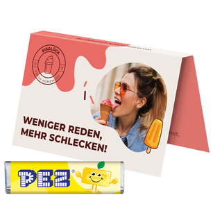 Werbekarte Visitenkartenformat, PEZ Bonbonriegel Zitrone