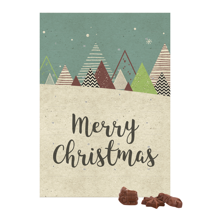 Classic Wand Adventskalender, Graspapier, Hochformat, Blister gefüllt mit Friedel Vollmilch-Schokotäfelchen