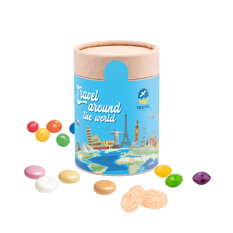 Papierdose Eco Maxi, mit verschiedenen Füllvarianten lieferbar.