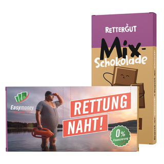 Rettergut Schokolade im Werbeschuber