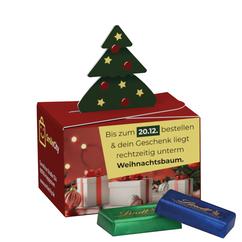 Geschenkbox Mini Tanne, Lindt Schokotäfelchen