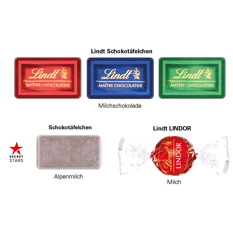 Geschenkbox Mini Tanne, Lindt Schokotäfelchen