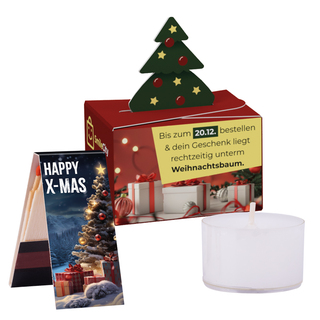 Geschenkbox Mini Tanne, Teelicht mit Weihnachtsgestaltung