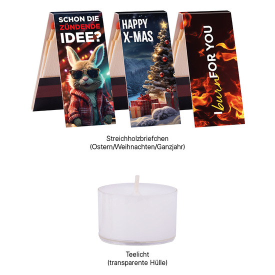 Geschenkbox Mini Tanne, Teelicht mit Weihnachtsgestaltung