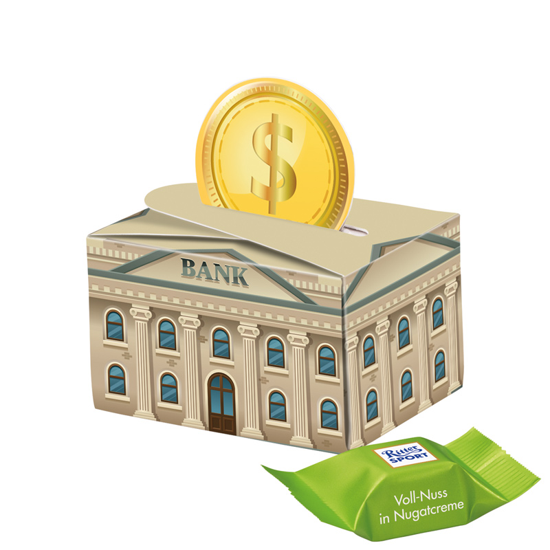 Geschenkbox Mini Rund, Ritter SPORT Schokowürfel Vollnuss Nougatcreme