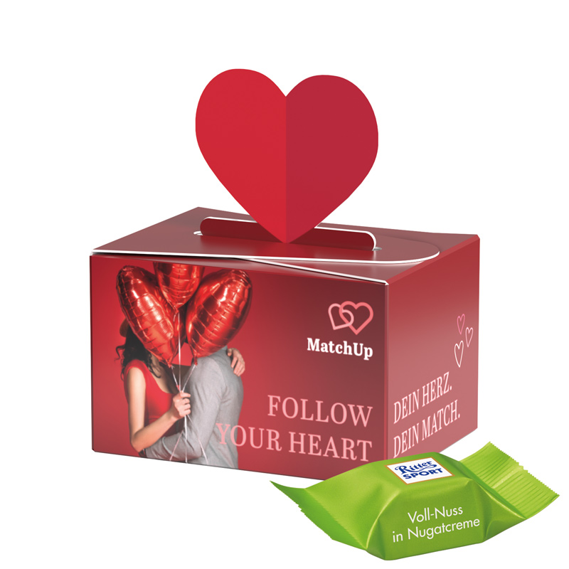 Geschenkbox Mini Herz, Ritter SPORT Schokowürfel Vollnuss Nougatcreme