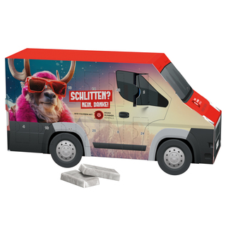 Adventskalender Transporter, Alpenmilch-Schokotäfelchen in Pergaminpapier