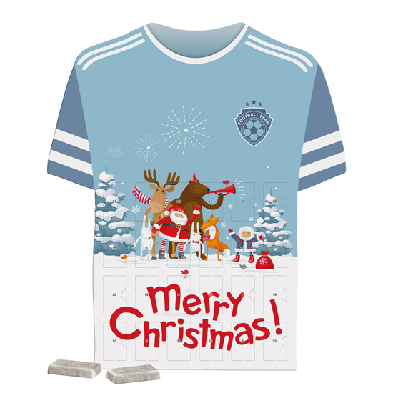Täfelchen Adventskalender Trikot; 24 Alpenmilch-Schokotäfelchen