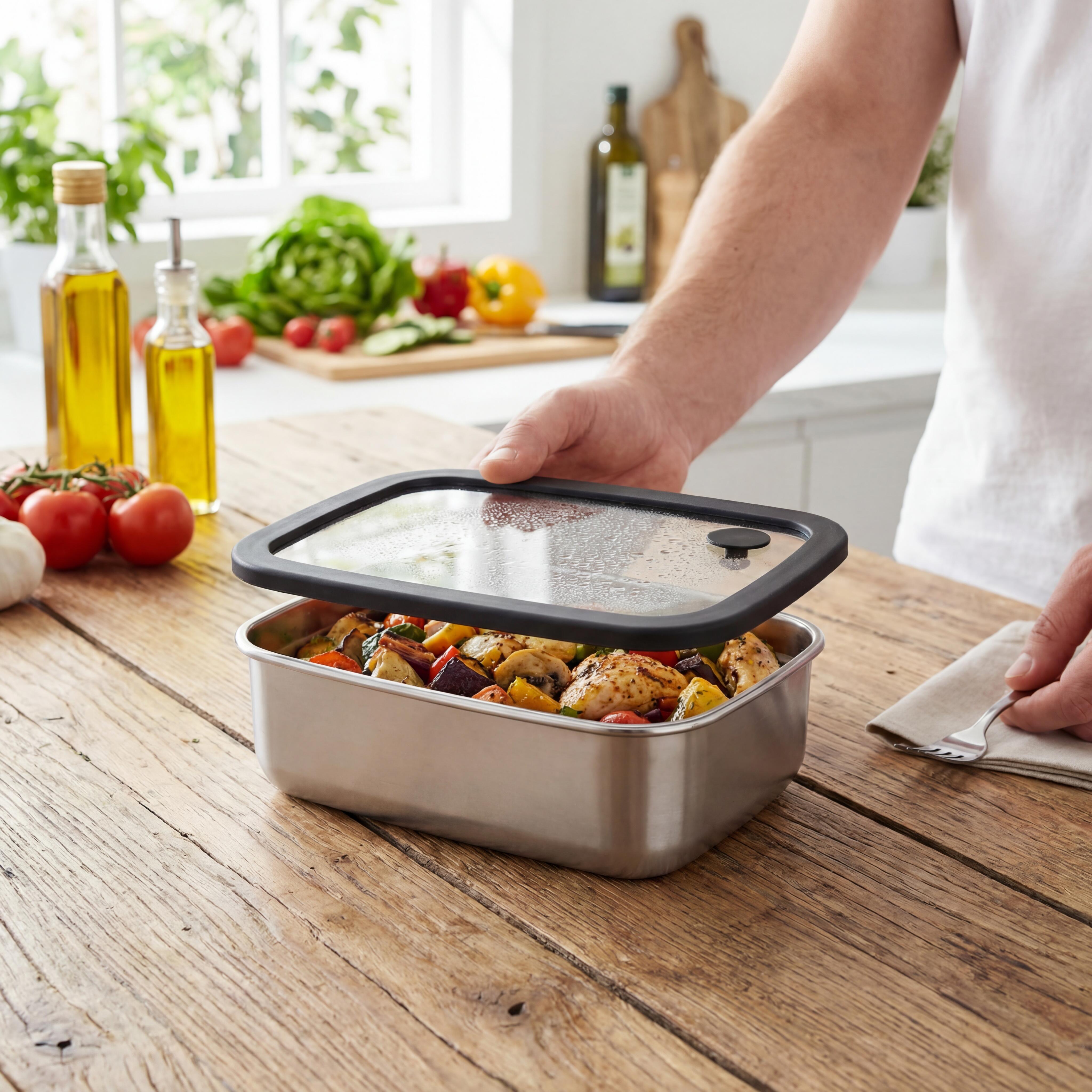 Edelstahl-Lunchbox mit Glasdeckel "RILO", 1100 ml