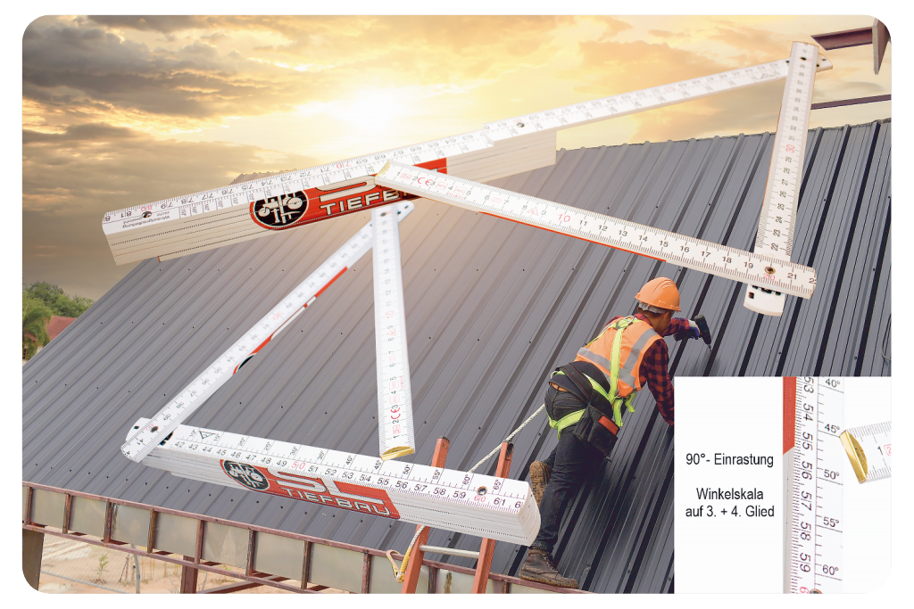 Holz-Gliedermaßstab mit Winkelskalierung