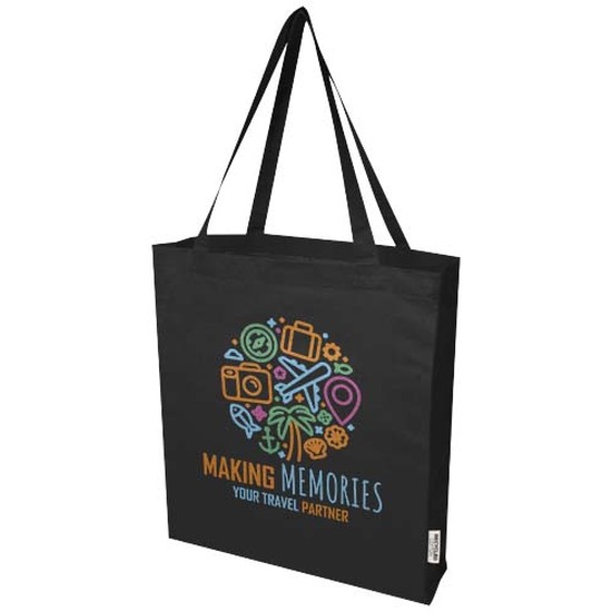 Madras 140 g/m² Baumwoll Tragetasche mit Seitenfalten aus GRS recycelter Baumwolle 12L
