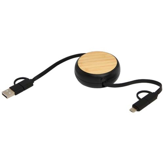 Chechia 100cm 5-in-1 Kabel aus recyceltem Kunststoff, einziehbar, für Datenübertragung und 45W Schnellladung mit Bambusdetails