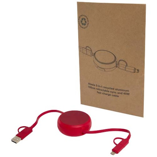 Alasia 100 cm 5-in-1 Kabel aus recyceltem Kunststoff und Aluminium, einziehbar, für Datenübertragung und mit 45W Schnellladung